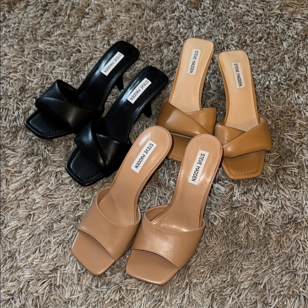 Steve Madden Black and Tan Mules with Cross-Strap Design